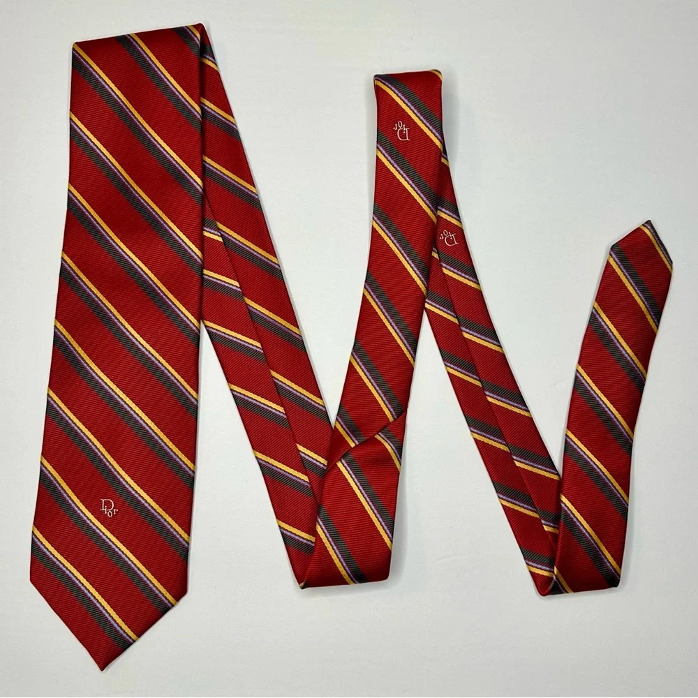 Vintage DIOR Embroidered Red Striped Classic Tie, 3” - Picture 2 of 6